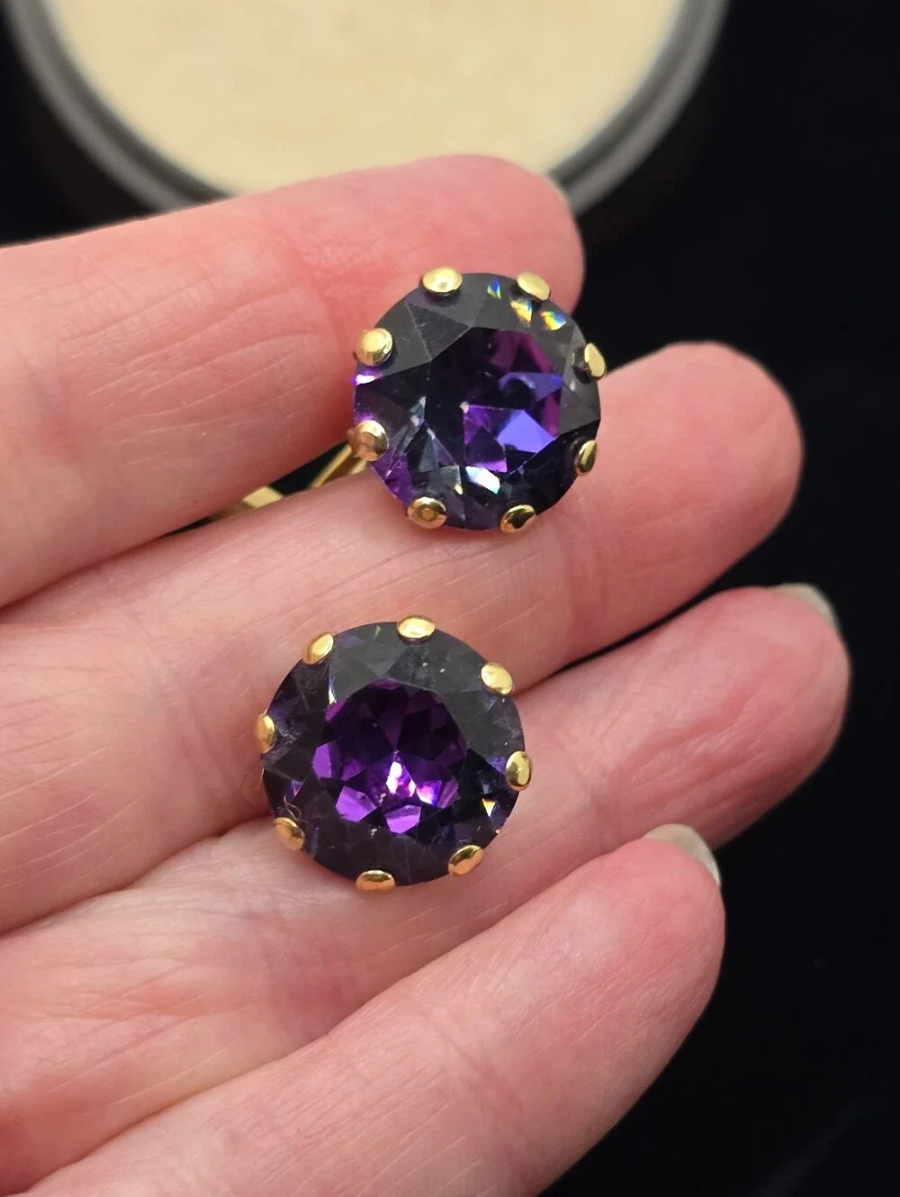 Vintage Blue Purple Mirror Glass Cufflinks